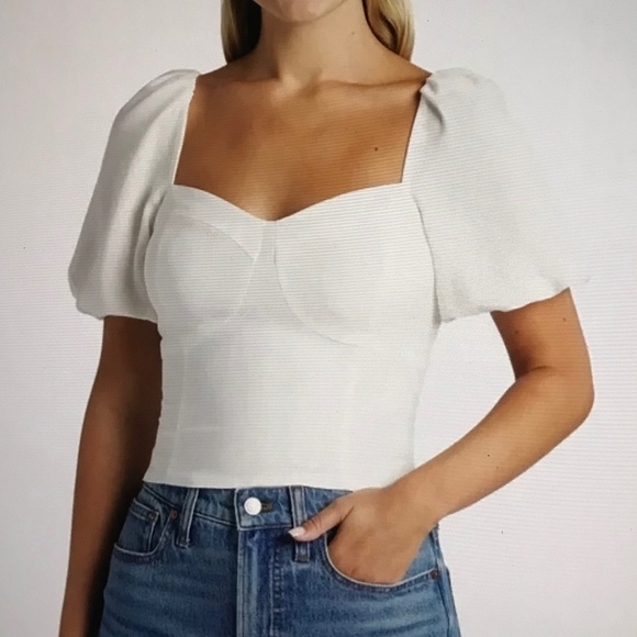 VIOLETS & ROSES Blyth Puff Sleeve Cropped Blouse Top White Women’s Size Large - Picture 1 of 16